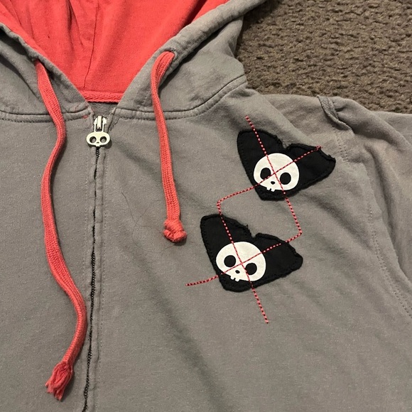 Vintage Y2K Skelanimals Goth Zip Up Short Sleeve Hoodie - Picture 5 of 7